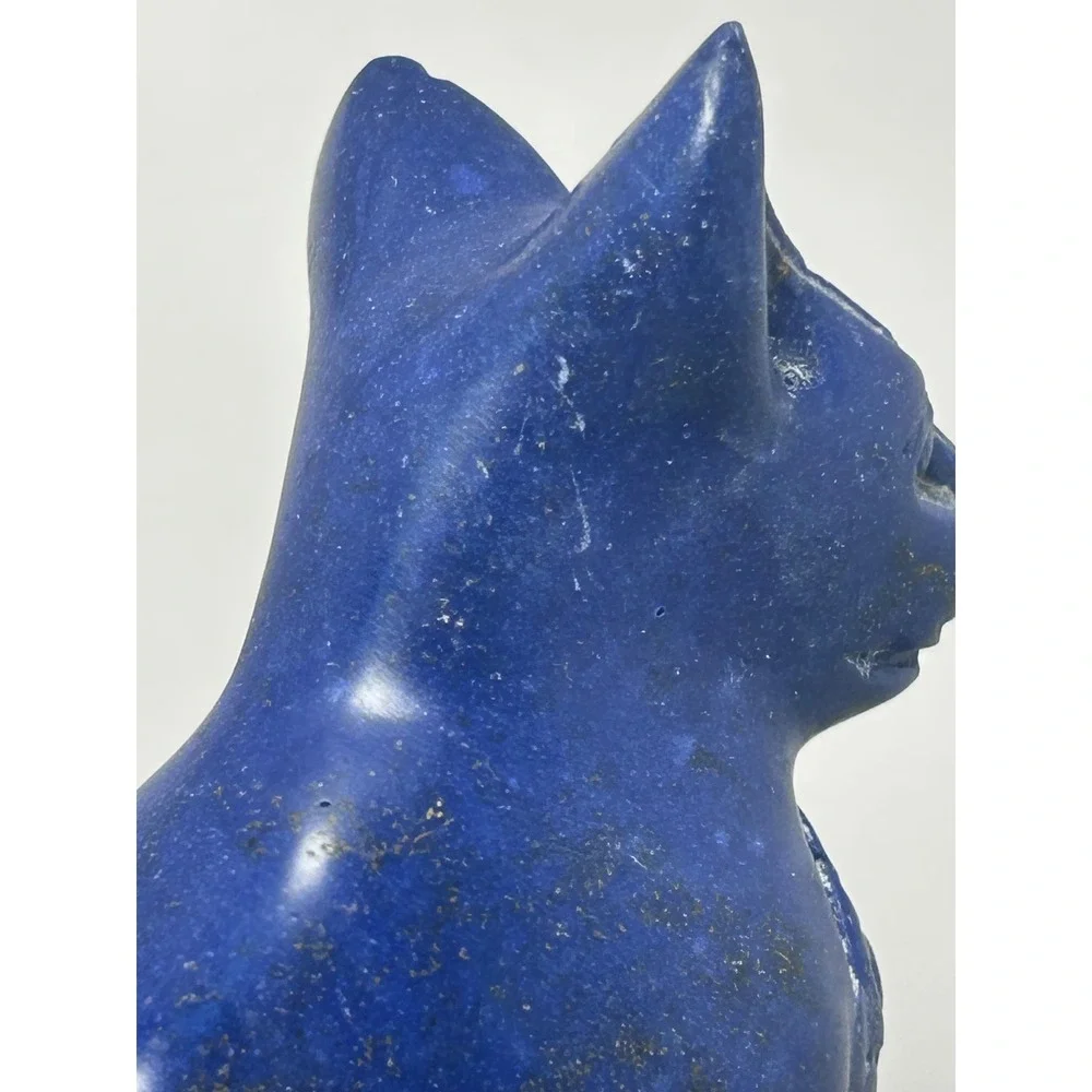 Vintage Egyptian Bastet Cat on Scarab Figurine Blue Lapis‎ Style Decor Large